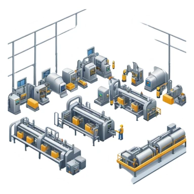 production hall with machines and assembly line sticker