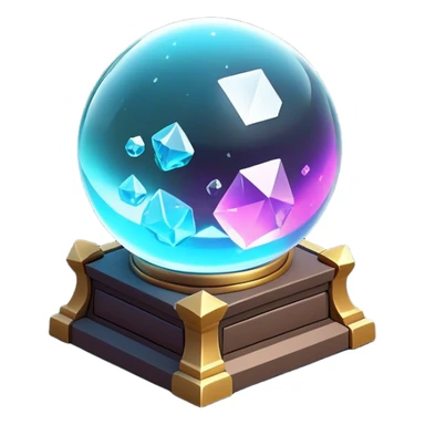 Clash of Clans aesthetic: Cinematic Playful 3D Isometric Crystal Ball Emoji, rendered in a 3D vector-style similar to standard emojis with minimal shading and bold, simplified shapes. A compact, distinct form with signature details, softly glowing with a fantasy RPG magic charm. Simplified yet unmistakably iconic, highly detailed and consistent, glowing with a soft radiance and high shine. Stylized with a touch of heroic grandeur and a soft glowing outline, capturing the essence of a beloved gaming relic with a friendly, playful manner! sticker