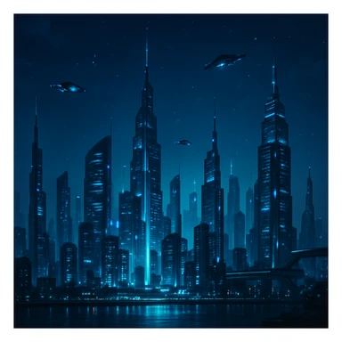futuristic city skyline at night sticker