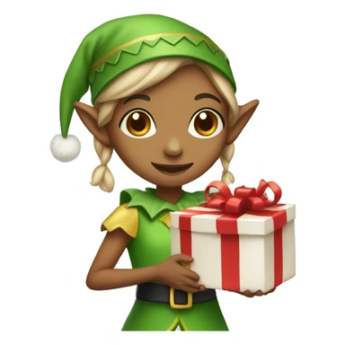 girl dressed as an elf holding a present sticker