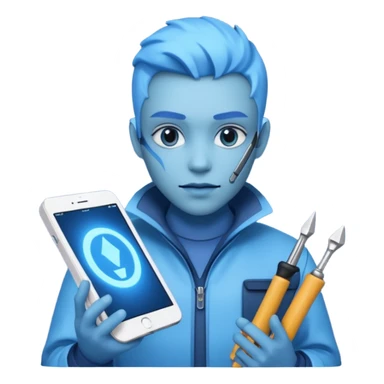 person with digital toolkit, digital vibes, blue sticker