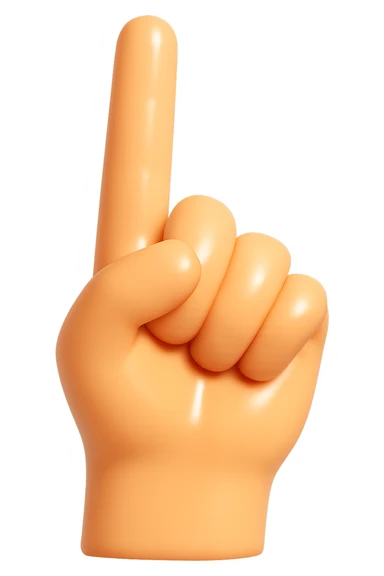 Make the hand even more detailed and hyper-realistic, with a very high quality, hard, shiny plastic look like a figurine's hand from a kid's toy. The surface should be smooth, rigid, and glossy, with realistic skin color, pointing upwards with the pointer finger extended, no background. The style should resemble a high-quality toy figurine hand with a shiny plastic finish. sticker