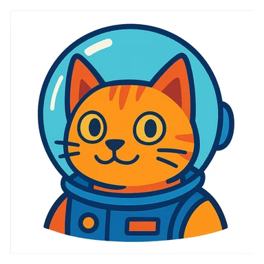 cat's head wearing an astronaut helmet, detailed, clear face, transparent helmet, modern illustration sticker