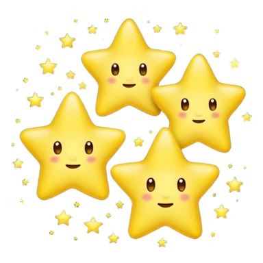 Emoji-style three stars in night sky, rounded and cute, glowing effect, soft shading sticker