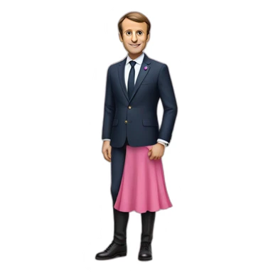 Emmanuel Macron with a pink skirt sticker