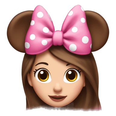 Minnie Mouse long brown hair and pink Minnie Mouse ears sticker
