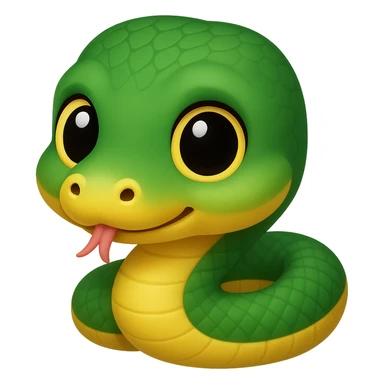 Make the baby anaconda look even younger and cuter, with a rounder face, bigger eyes, and a smaller body, in a simple and adorable emoji style, no background. sticker