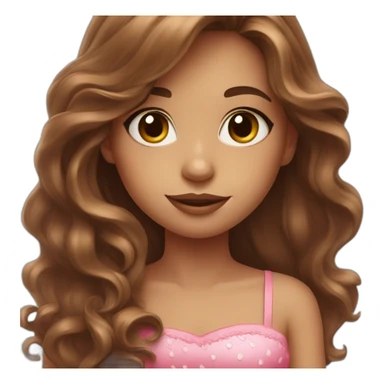Girl with long brown wavy hair and a pink dress and strawberry decorations sticker