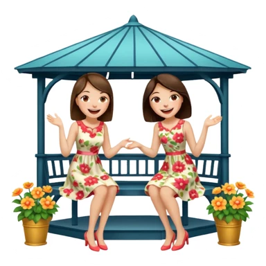 Two brunette women sitting on a white gazebo sticker