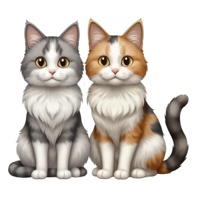a realistic looking very fluffy grey and white cat sitting next to another cat sticker