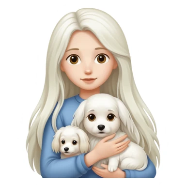 Long-haired girl holding a white long-haired dog sticker