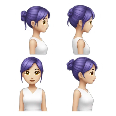 Blue purple hair white dress, Asian girl sticker