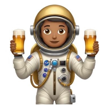 African American astronaut with a gold space suit holding a beer sticker
