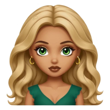 girly bratz baddie, beautiful dark green eyes, bratz makeup, long dark blonde wavy hair sticker