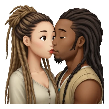 Black guy with dreadlocs kissing long haired Asian girl sticker