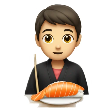 A boy eating sushi sticker