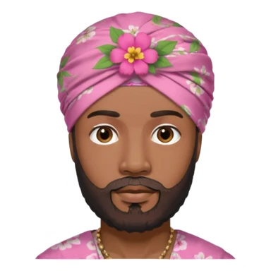 Black male, goatee beard, wearing pink floral turban-style head wrap sticker