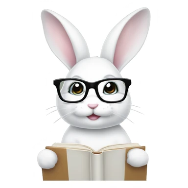 Cute White bunny girl with glasses and book in his paws  sticker