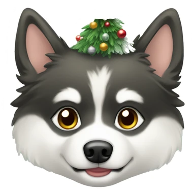 Pomsky with Christmas tree sticker