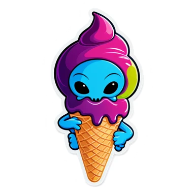 an alien enjoying one ice cream sticker