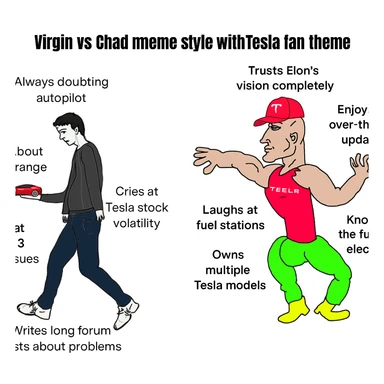 make virgin vs chad meme on tesla fan in above style  sticker
