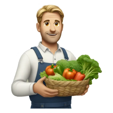European man holding vegetables in his hands sticker