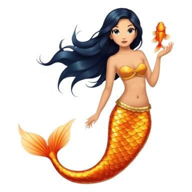 full body koi mermaid woman with tanned skin and long black hair sticker