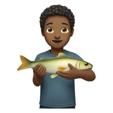 Boy with fish hand sticker