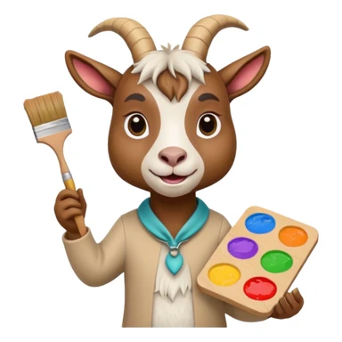 The goat holds colours in one hand in the other sticker