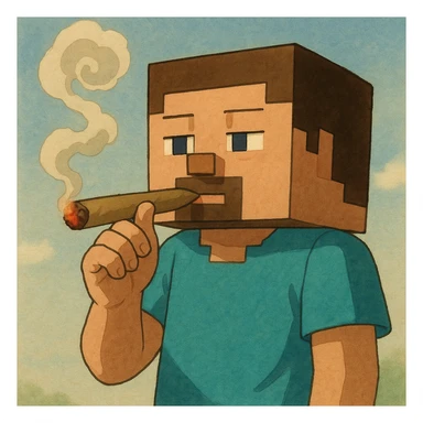 minecraft steve character holding and smoking a blunt, ghibli style, simple background sticker
