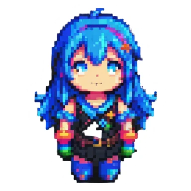 anime character in pixel art style with vibrant colors sticker