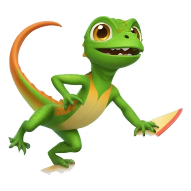 Create an image of a lizard 🦎 riding on a surfboard 🏄 in the ocean 🌊. The lizard should look like it's having fun, with a cool and playful vibe sticker