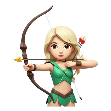 Clash of Clans aesthetic: Cinematic Playful Pixel 3D Bow & Arrow Portrait Emoji, rendered in a 3D vector-style similar to standard emojis with minimal shading and bold, simplified shapes. A compact, distinct form with signature details, softly glowing with a pixelated adventure charm. Simplified yet unmistakably iconic, highly detailed and consistent, glowing with a soft radiance and high shine. Stylized with a touch of classic pixel-art charm and a soft glowing outline, capturing the essence of a beloved gaming relic with a friendly, playful manner! sticker
