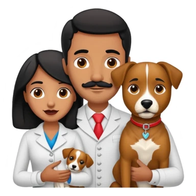 Pareja de novios, pelo negro ambos, y con dos perritos pincher en brazos, el hombre sin bigote y la mujer con pelo largo sticker