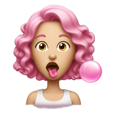 white woman with pink hair blowing bubble gum sticker