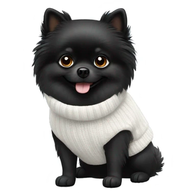 Black pomeranian wearing white sweater sticker