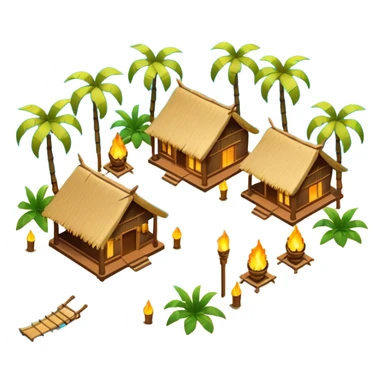 glowing tropical beach / resort in airbnb style isometric sticker