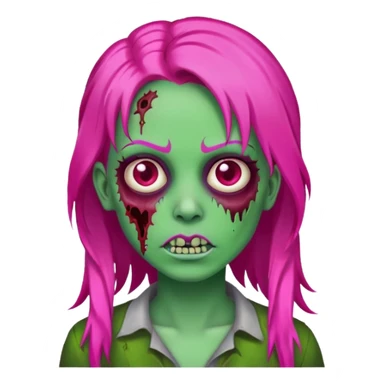 Create a zombie emoji in the style of an iPhone emoji, longo Hot pink hair sticker