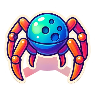 symmetrical 4 legged robot. center sphere with 4 evenly spaced legs. 1 leg extends from each side at sphere's equator walking sticker