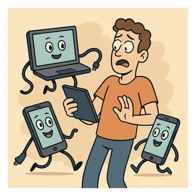 technology adapting to humans, friendly cartoon style sticker