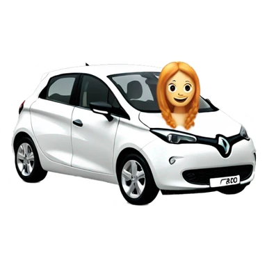A white Renault Zoe car with a ginger girl next to it being happy  sticker