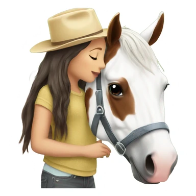 girl kissing paint horse outdoors sticker