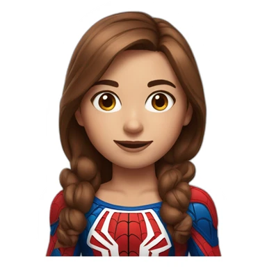 Girl with brown hair and spider-man suit sticker