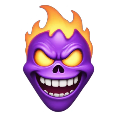 purple flaming skull face grinning angry moustache sticker