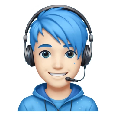 glitter blue gamer boy happy blue hair sticker
