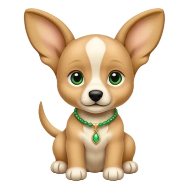un chiot beige, les oreilles recourbées et plus foncées. Un collier vert sticker
