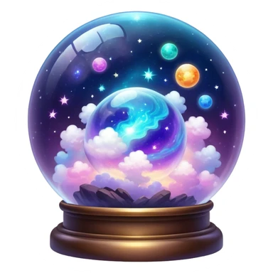 Tiny mystical mysterious sparkly cloudy magical glowing spherical nebula planets inside a glass globe dome sticker