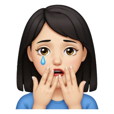 Dark haired girl with fingers in mouth and tears in eyes sticker