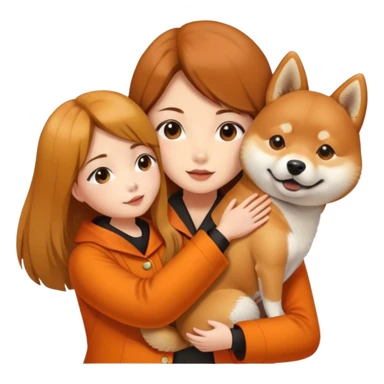 Shiba inu dog with girl brown hair long sticker