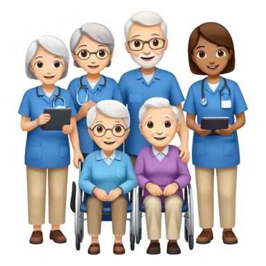 Volunteers helping elderly people sticker